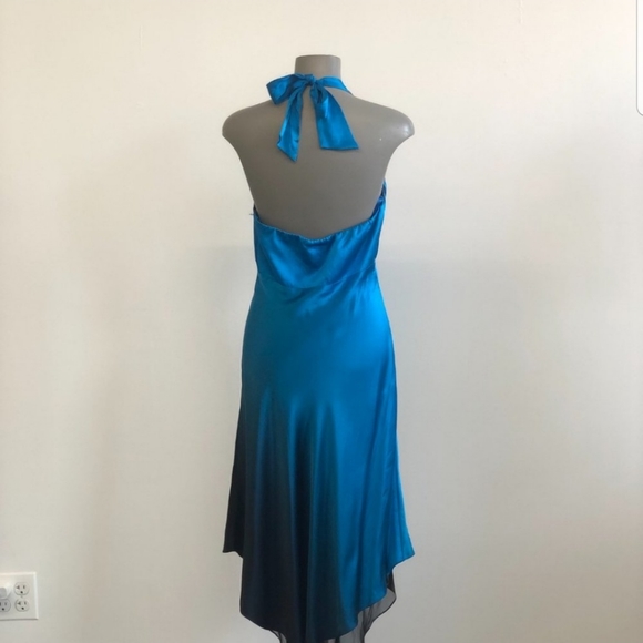 Silk halter dress vintage in teal - Picture 2 of 12